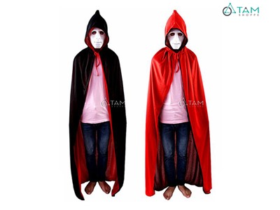 Áo choàng thần chết 2 mặt đen đỏ có nón 130cm HLW-AC-05